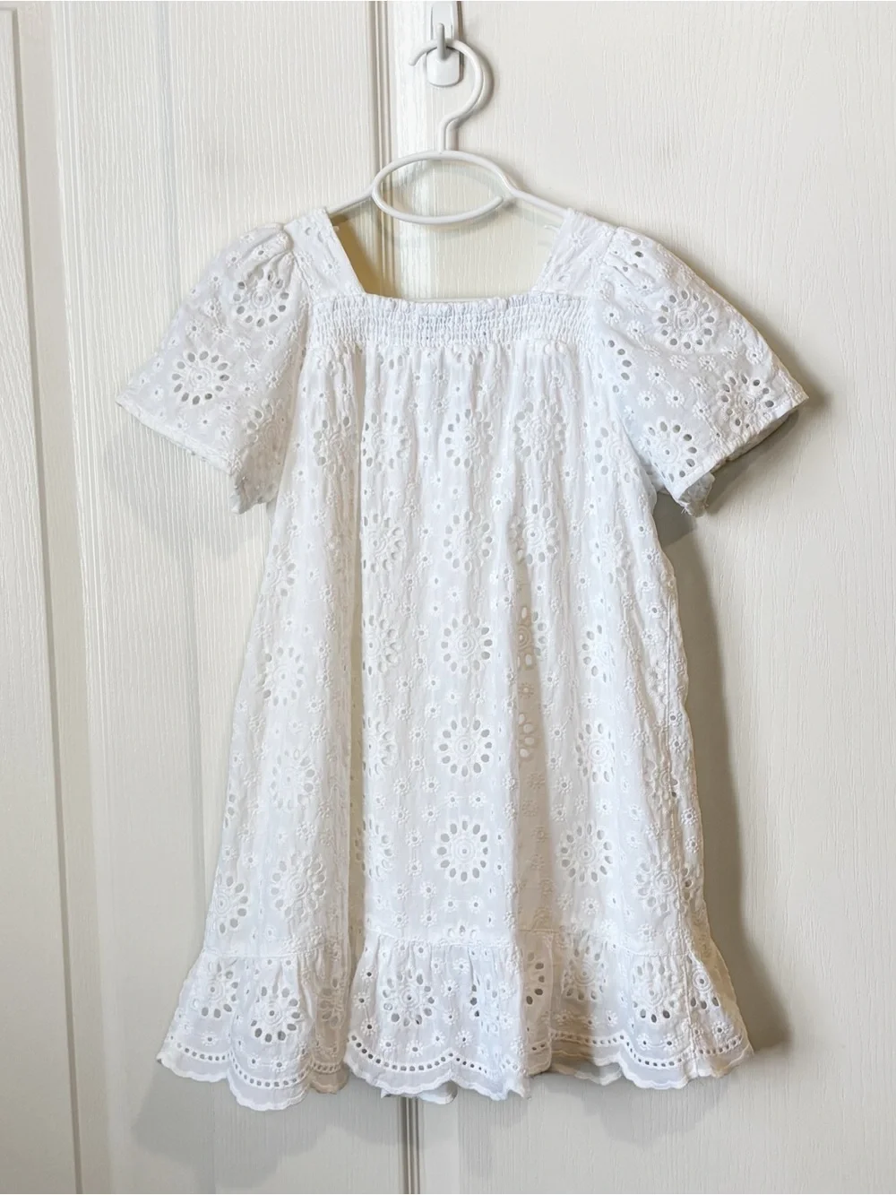 Beach Riot Girls Little Ollie Dress White Magnolia Eyelet Puff-Sleeve Size 7/8